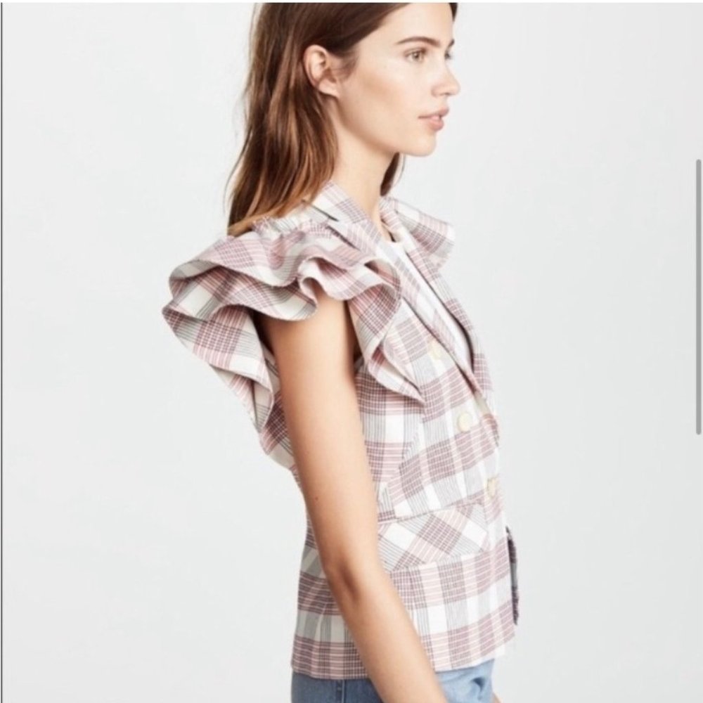 Veronica Beard Rosa Plaid Ruffle Blazer Vest - Picture 3 of 13